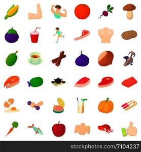 Diet icons set. Cartoon style of 36 diet vector icons for web isolated on white background. Diet icons set, cartoon style