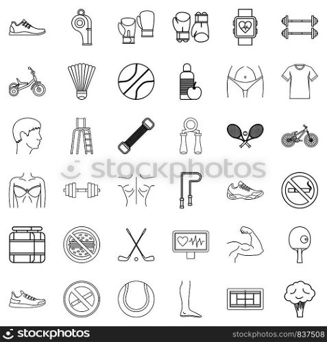 Diet icons set. Outline style of 36 diet vector icons for web isolated on white background. Diet icons set, outline style