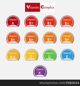 Diet infographic poster. Set of main vitamins. Vector illustration. Set of main vitamins. Vector illustration. Diet infographic poster.