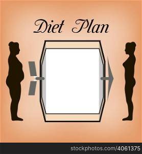 Diet plan for weight loss women, fat and thin, between them the recipe for losing weight, in vector for design or print plan weight loss. diet plan women