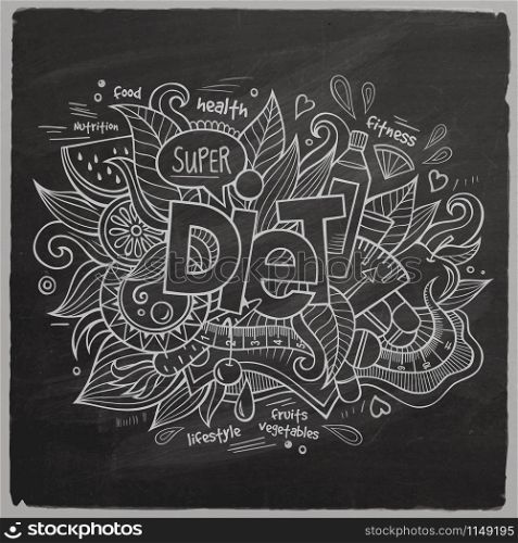 Diet Vector hand lettering and doodles elements chalkboard background