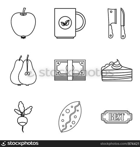 Dietary baking icons set. Outline set of 9 dietary baking vector icons for web isolated on white background. Dietary baking icons set, outline style