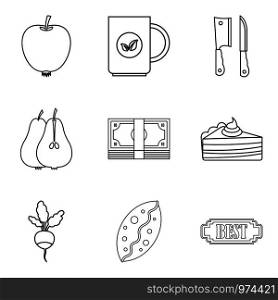 Dietary baking icons set. Outline set of 9 dietary baking vector icons for web isolated on white background. Dietary baking icons set, outline style