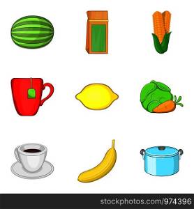 Dietary vegetable icons set. Cartoon set of 9 dietary vegetable vector icons for web isolated on white background. Dietary vegetable icons set, cartoon style