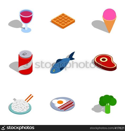Dieting meal icons set. Isometric 3d illustration of 9 dieting meal vector icons for web. Dieting meal icons, isometric 3d style