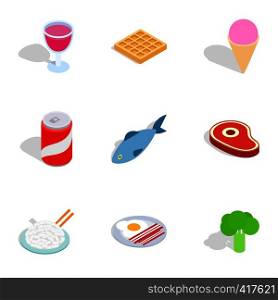 Dieting meal icons set. Isometric 3d illustration of 9 dieting meal vector icons for web. Dieting meal icons, isometric 3d style