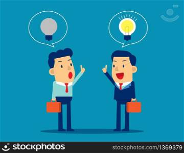 Difference of ideas between leaders and employee. Concept business vector illustration. Ideas, Bulb, Thinking, New and Old, Leadership.
