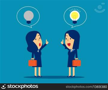 Difference of ideas between leaders and employee. Concept business vector illustration. Ideas, Bulb, Thinking, New and Old, Leadership.