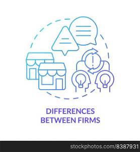 Differences between firms blue gradient concept icon. Disadvantage of business consolidation abstract idea thin line illustration. Isolated outline drawing. Myriad Pro-Bold fonts used. Differences between firms blue gradient concept icon