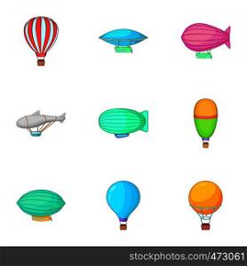 Different air transport icons set. Cartoon set of 9 different air transport vector icons for web isolated on white background. Different air transport icons set, cartoon style