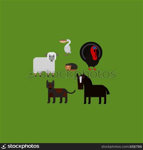 Different animals flat design icons set. Vector illustration. Different animals flat design icons set