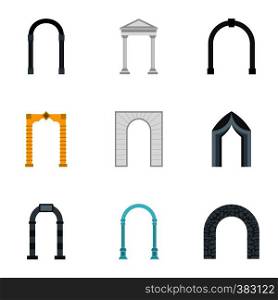 Different arches icons set. Flat illustration of 9 different arches vector icons for web. Different arches icons set, flat style