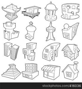 Different architecture icons set. Outline illustration of 16 different architecture vector icons for web. Different architecture icons set, outline style