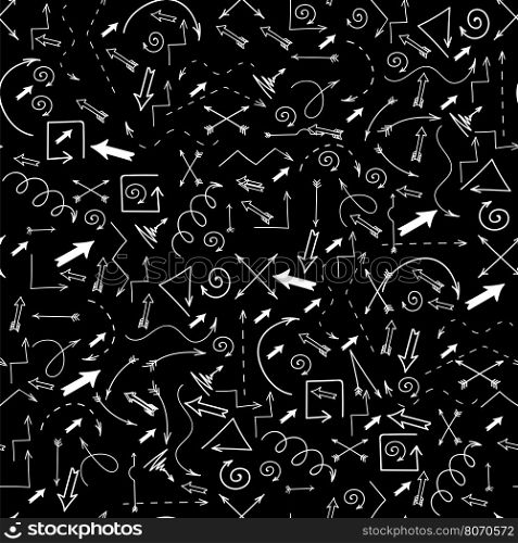 Different Arrows Seamless Pattern on Black. Hand Drawn Symbols. Different Arrows Seamless Pattern