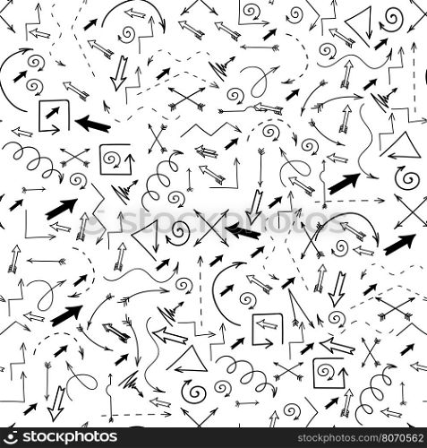 Different Arrows Seamless Pattern on White. Hand Drawn Symbols. Different Arrows Seamless Pattern.