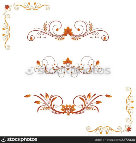Different autumn design elements and corners. Vector
