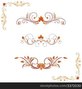 Different autumn design elements and corners. Vector