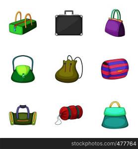 Different bag icons set. Cartoon set of 9 different bag vector icons for web isolated on white background. Different bag icons set, cartoon style