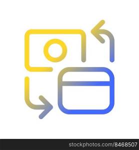 Different banks account transfer pixel perfect gradient linear ui icon. Convert cash to digital currency. Line color user interface symbol. Modern style pictogram. Vector isolated outline illustration. Different banks account transfer pixel perfect gradient linear ui icon