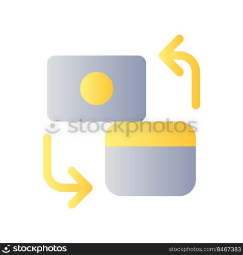 Different banks accounts transfer flat gradient color ui icon. Convert cash to digital currency. Simple filled pictogram. GUI, UX design for mobile application. Vector isolated RGB illustration. Different banks accounts transfer flat gradient color ui icon