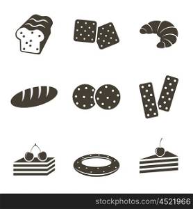 Different bread icons on a white background. Vector illustration