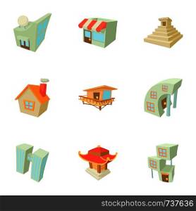 Different building icons set. Cartoon set of 9 different building vector icons for web isolated on white background. Different building icons set, cartoon style