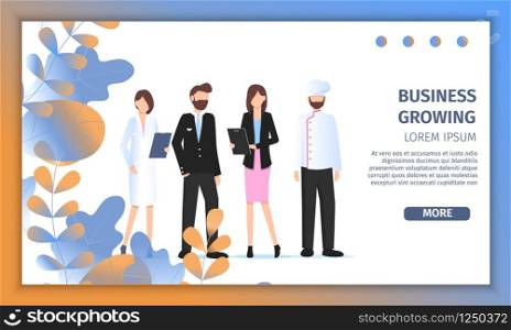 Different Business Character Job Fair Banner. Career Professional Happy Choice. Manager Woman, Female Doctor, Pilot Man and Restaurant Chef Pose for Occupation Banner Flat Cartoon Vector Illustration. Different Business Character Job Fair Banner