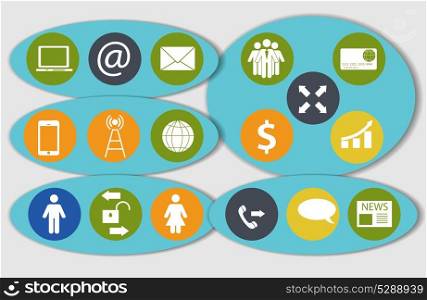 Different business, finance and communication icons vector illustration