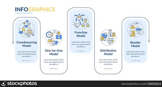 Different business model blue vector infographic template. Enterprise presentation outline design elements. Data visualization with 5 step. Process timeline info chart. Workflow layout with line icons. Different business model blue vector infographic template