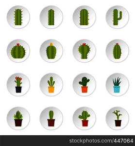 Different cactuses icons set in flat style isolated vector icons set illustration. Different cactuses icons set in flat style