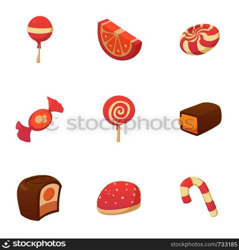 Different candy icons set. Cartoon set of 9 different candy vector icons for web isolated on white background. Different candy icons set, cartoon style