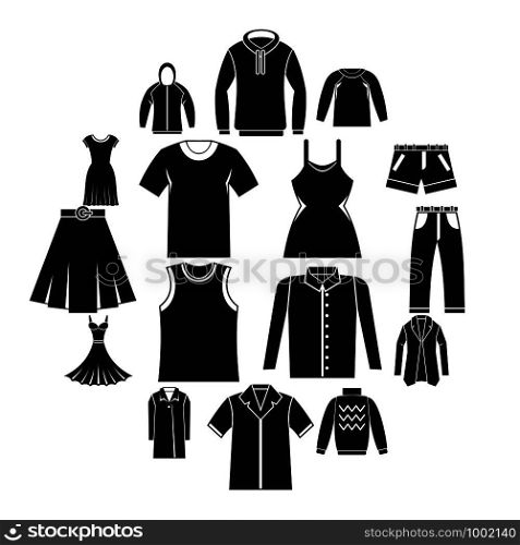 Different clothes icons set. Simple illustration of 16 different clothes items vector icons for web. Different clothes icons set, simple style
