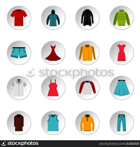 Different clothes set icons in flat style isolated on white background. Different clothes set flat icons