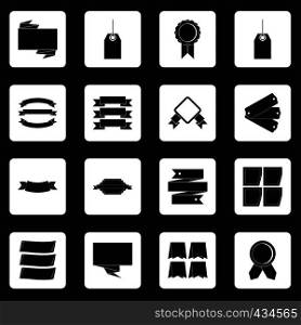 Different colorful labels icons set in white squares on black background simple style vector illustration. Different colorful labels icons set squares vector