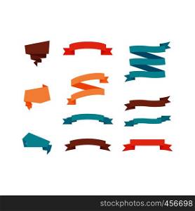 Different colorful ribbons in trendy style set isolated on white. Vector illustration. Different colorful ribbons set