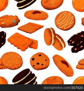 Different cookies in cartoon style. Vector seamless pattern with sweet dessert cookies illustration. Different cookies in cartoon style. Vector seamless pattern