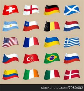 Different countries flags set. Fluttering flags isolated on light background.