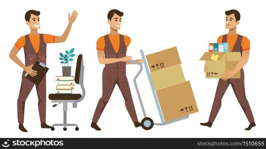 Different Delivery Service Workers And Clients, Delivering Packages And Movers Bringing Set Of Illustrations. Different Delivery Service Workers And Clients, Smiling Couriers Delivering Packages And Movers Bringing Set Of Illustrations