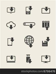 Different devices download icons. Different devices download icons and data loading arrow signs. Vector illustration