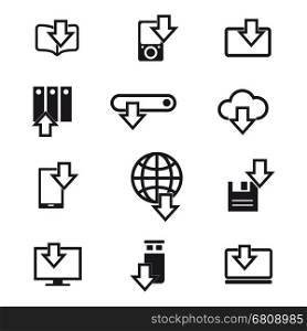 Different devices downloading line icons. Different devices downloading black line icons isolated on white. Vector illustration