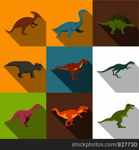 Different dinosaurs icon set. Flat style set of 9 different dinosaurs vector icons for web design. Different dinosaurs icon set, flat style