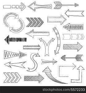 Different directions arrows sketch pencil drawing icons set flat isolated vector illustration