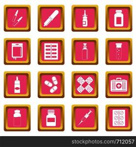 Different drugs icons set in pink color isolated vector illustration for web and any design. Different drugs icons pink