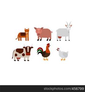 Different farm animals flat design icons set. Vector illustration. Different farm animals icons set