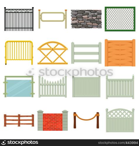 Different fencing icons set. Cartoon illustration of 16 different fencing vector icons for web. Different fencing icons set, cartoon style