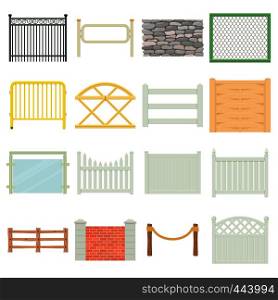 Different fencing icons set. Cartoon illustration of 16 different fencing vector icons for web. Different fencing icons set, cartoon style