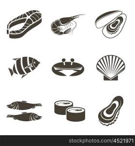 Different fish icons on a white background. Vector illustration