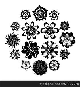 Different flowers icons set. Simple illustration of 16 different flowers vector icons for web. Different flowers icons set, simple style