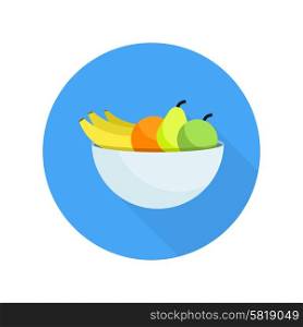 Different fruits in bowl icon in flat design