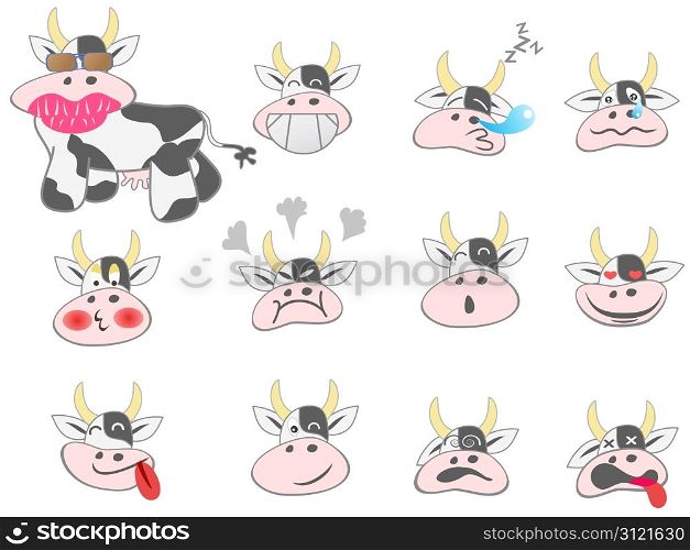 different funny cow face for web design